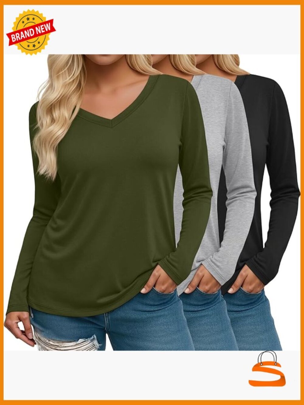 3 pack womens plus size long sleeve v neck t shirts loose fit tunics set